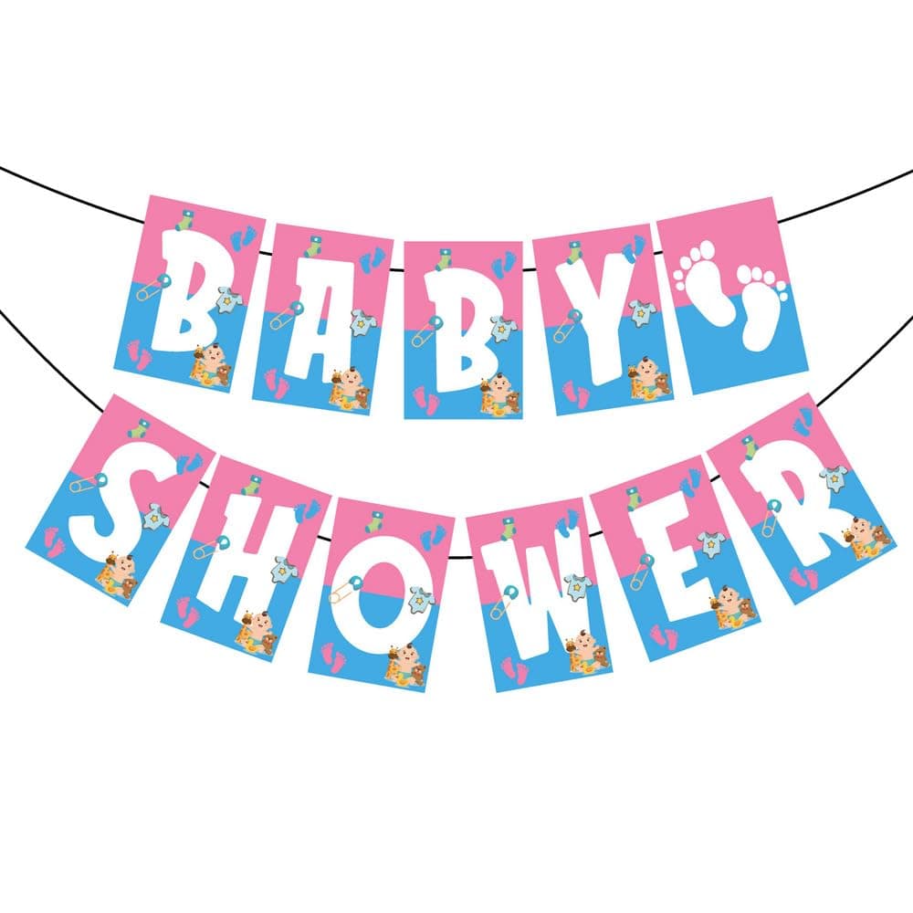 Balloonistics Baby Shower Banner - Large Cardstock "Baby Shower" Bunting with Elegant Pastel Accents - for Boys & Girls, Floral, or Nursery Theme Party Decorations (Baby Shower Banner) thumbnail 1