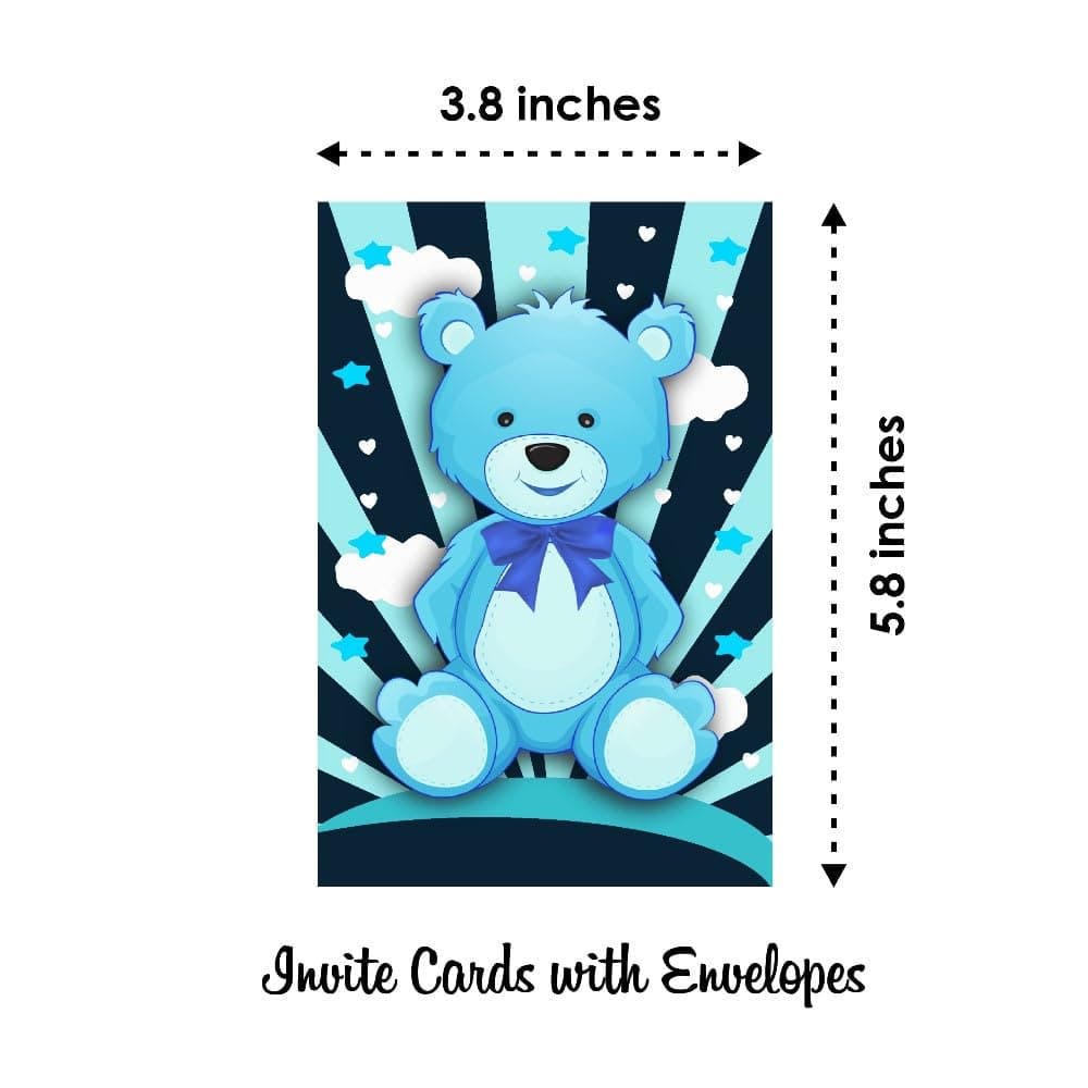 Balloonistics Blue Teddy Bear Birthday Invitation Cards - Pack of 10 Premium Cardstock Invites with Envelopes - Double Sided Printing, Cute Cuddly Bear Theme for Boys’ Birthday Parties and Kids' Celebrations (Invite Cards - Pack of 10) thumbnail 6
