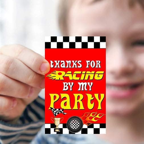 Balloonistics Racing Theme Thank You Cards Birthday Return Gift Tags Premium Cardstock Checkered Flag Note Cards for Kids (Thank you Cards - Pack of 20)