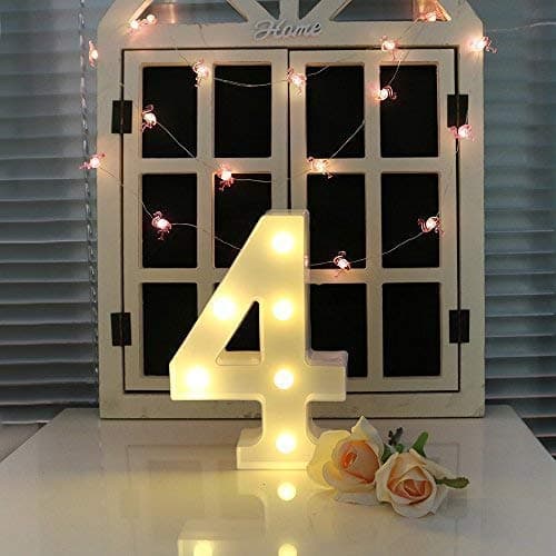 Balloonistics Warm White LED Marquee Number 4 Light – 9 Inch Cordless Battery-Operated Standing Sign for 4th Birthday, Anniversary & Home Decor thumbnail 2