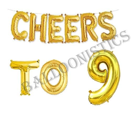 Balloonistics Cheers to Nine Foil Balloon Combo – “Cheers to 9” & Number 9 Foil Balloon Set for 9th Birthday & Ninth Anniversary Party Decorations thumbnail 1