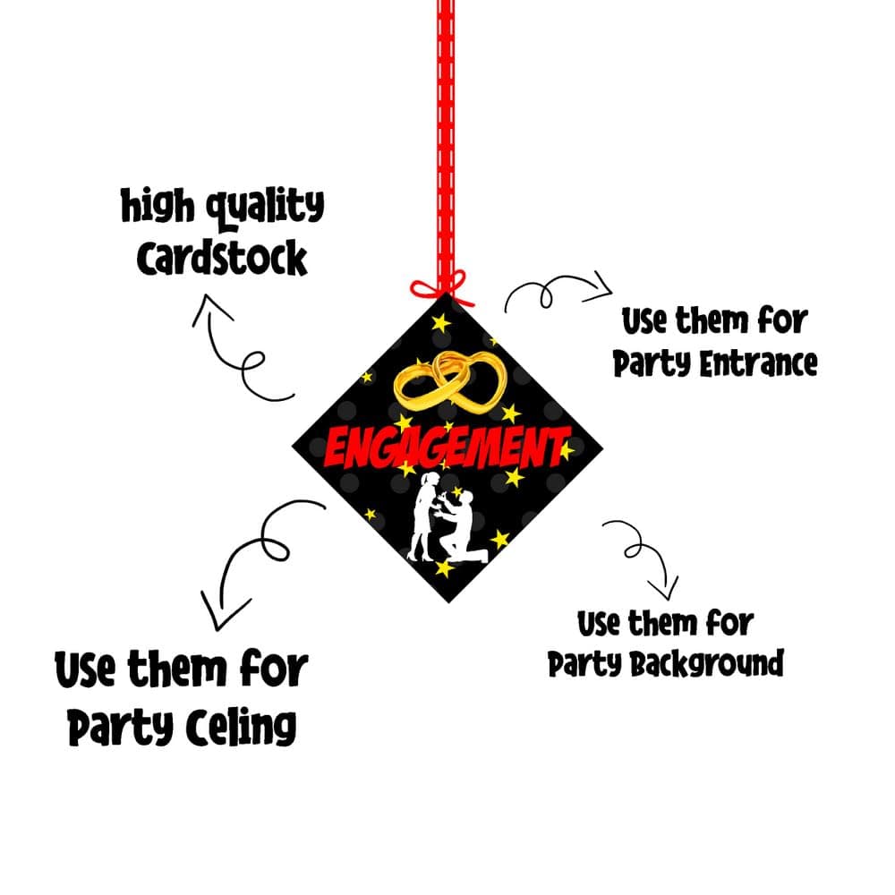 Balloonistics Engagement Theme Hanging Decorations Double-Sided Cardstock Signs with Ribbons Premium Engagement Party Supplies (Hangings - Pack of 12) thumbnail 6
