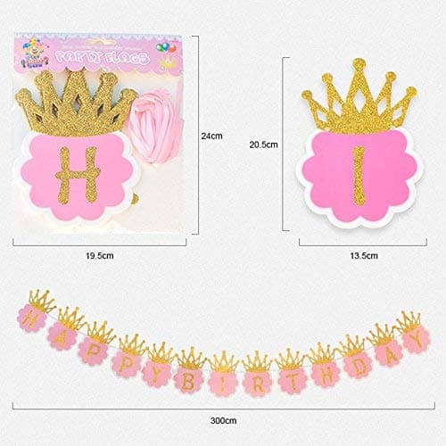 Balloonistics Happy Birthday Cardboard Banner with Glitter Crown – Pink & Gold Party Decoration Bundle for Girls Birthday Celebration & Photo Backdrop thumbnail 3