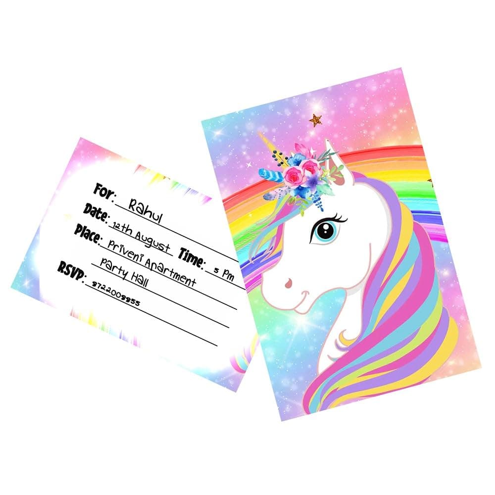 Balloonistics Rainbow Unicorn Birthday Invitation Cards with Envelopes – Kids Birthday Party Invites for Boys & Girls Unicorn Theme Party – Pack of 10 thumbnail 1