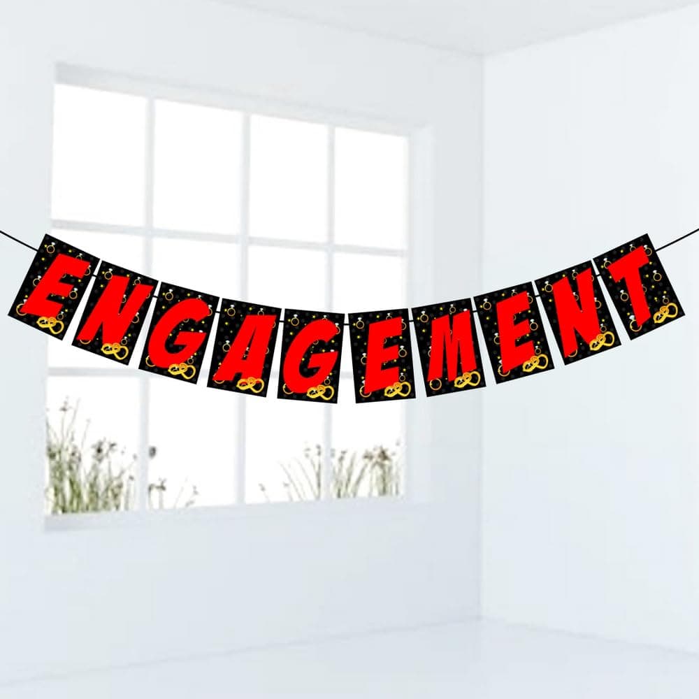 Balloonistics Engagement Theme Banner Large Multicolor Backdrop Premium Cardstock Engagement Party Decorations with Ribbon