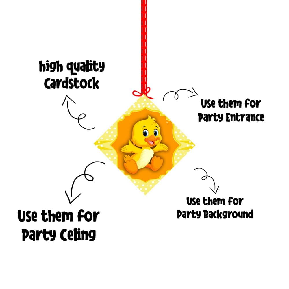 Balloonistics Duck Theme Hanging Decorations - Pack of 12 Rubber Ducky Birthday Hangings - Premium Cardstock Double-Sided Yellow Ducky & Bubble Cutouts with Strings, Whimsical Splish Splash Party Decor(Hangings - Pack of 12) thumbnail 6