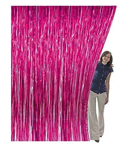 Balloonistics Pink Metallic Fringe Foil Curtain – 3 × 6 Feet Shimmer Tinsel Backdrop for Girls Birthday, Baby Shower, Bridal Shower & Photo Booth Decoration (Pink) thumbnail 3