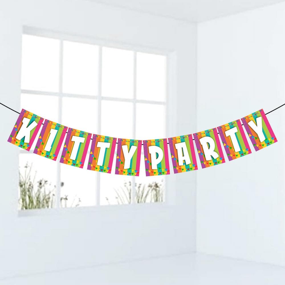 Balloonistics Elegant Kitty Party Banner - Shimmering Pink & Gold High-Tea Party Decorations - Premium Cardstock Bunting with Satin Ribbon, Stylish Ladies' Luncheon & Social Club Party Backdrop thumbnail 2