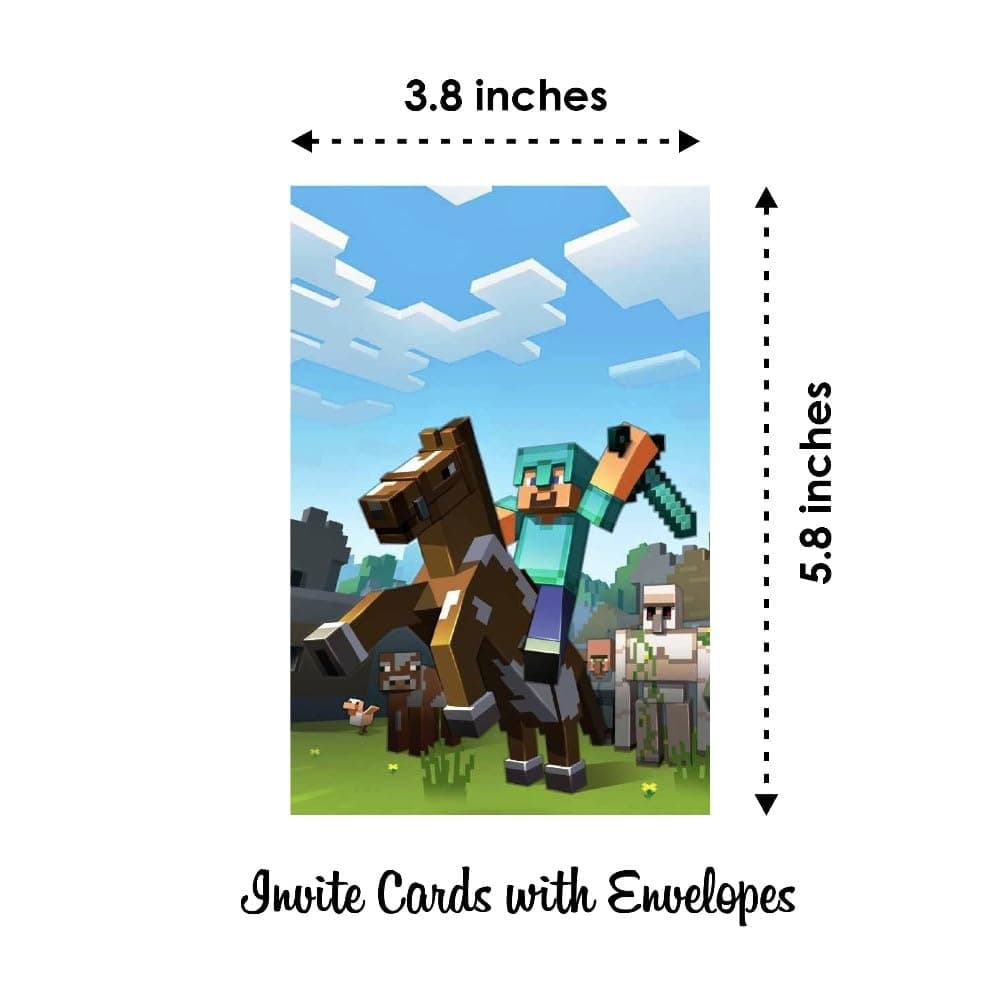 Balloonistics Mines & Craft Theme Birthday Invitation Cards Double-Sided Cardstock Invites for Party Supplies Pixel Style Celebrations (Invite Cards - Pack of 10) thumbnail 6