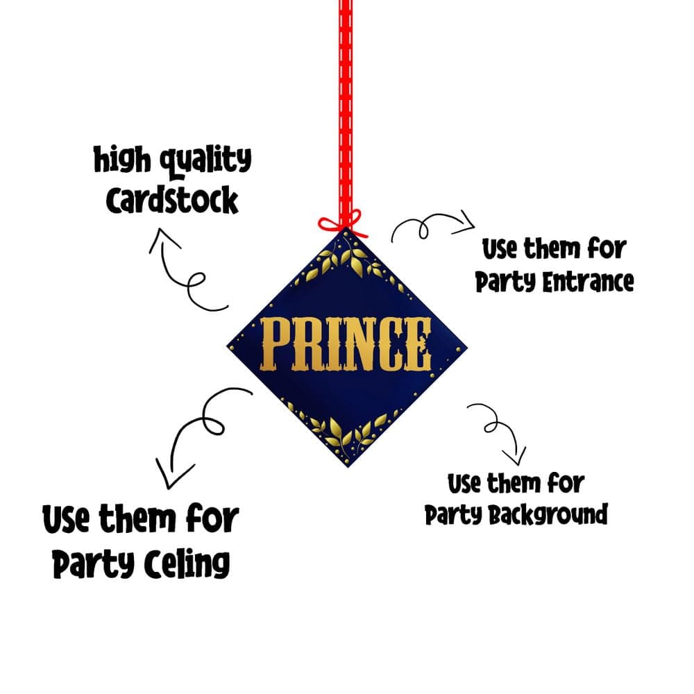Balloonistics Prince Theme Birthday Party Hangings Double-Sided Cardstock Ceiling Decorations with Ribbons Party Supplies for Boys, Kids Birthday Backdrop (Hangings - Pack of 12) thumbnail 6