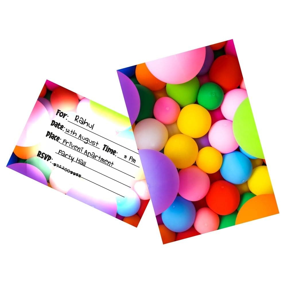 Balloonistics Colorful Balloon Birthday Invitation Cards - Pack of 10 Premium Double-Sided Cardstock Invites with Envelopes - Vibrant Rainbow Theme Party Announcements for Kids & Adults (Invite Cards - Pack of 10) thumbnail 1