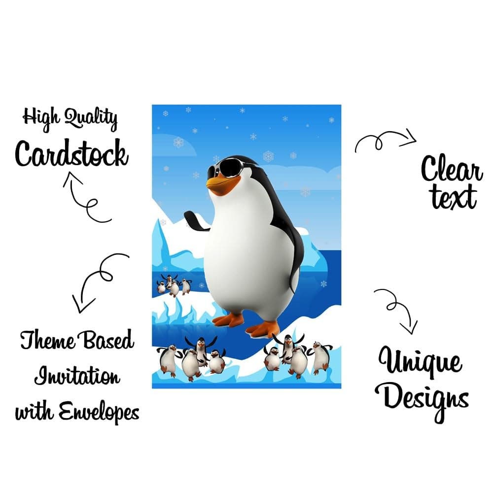 Balloonistics Penguin Happy Birthday Invitations - Pack of 10 Premium Cardstock Invite Cards - Cute Winter Theme 1st Birthday Party Supplies, "Thanks for Sliding By" Arctic Party Invites. (Invite Cards - Pack of 10) thumbnail 5