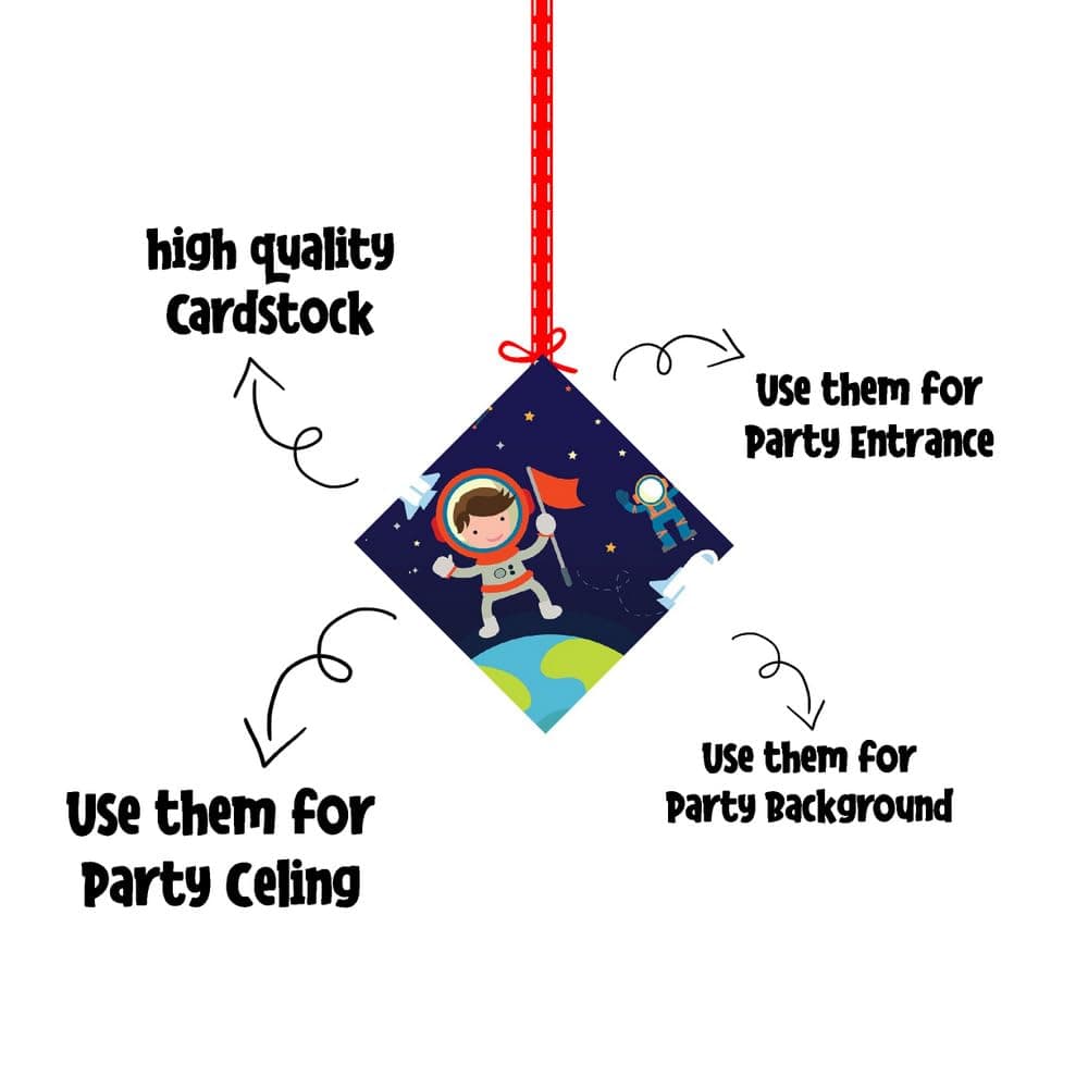 Balloonistics Space Theme Hanging Decorations Double-Sided Cardstock Cutouts with Ribbon Party Supplies for Kids Birthdays (Hangings - Pack of 12) thumbnail 6