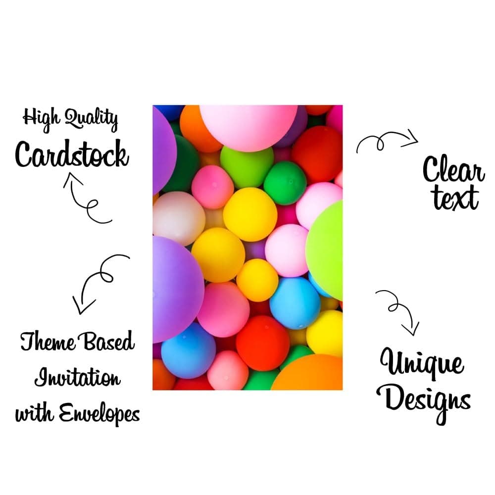 Balloonistics Colorful Balloon Birthday Invitation Cards - Pack of 10 Premium Double-Sided Cardstock Invites with Envelopes - Vibrant Rainbow Theme Party Announcements for Kids & Adults (Invite Cards - Pack of 10) thumbnail 5