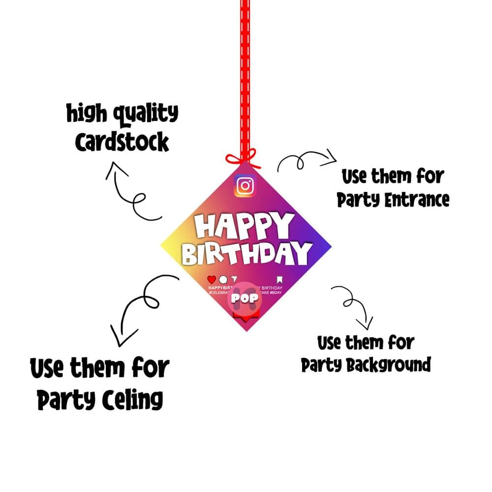 Balloonistics Insta King Theme Hanging Decorations - Pack of 12 Double-Sided Cardstock Cutouts - Royal Blue & Gold Social Media Inspired Party Decor with Ribbons for Boys, Teens & Trendy Birthdays (Hangings - Pack of 12) thumbnail 6