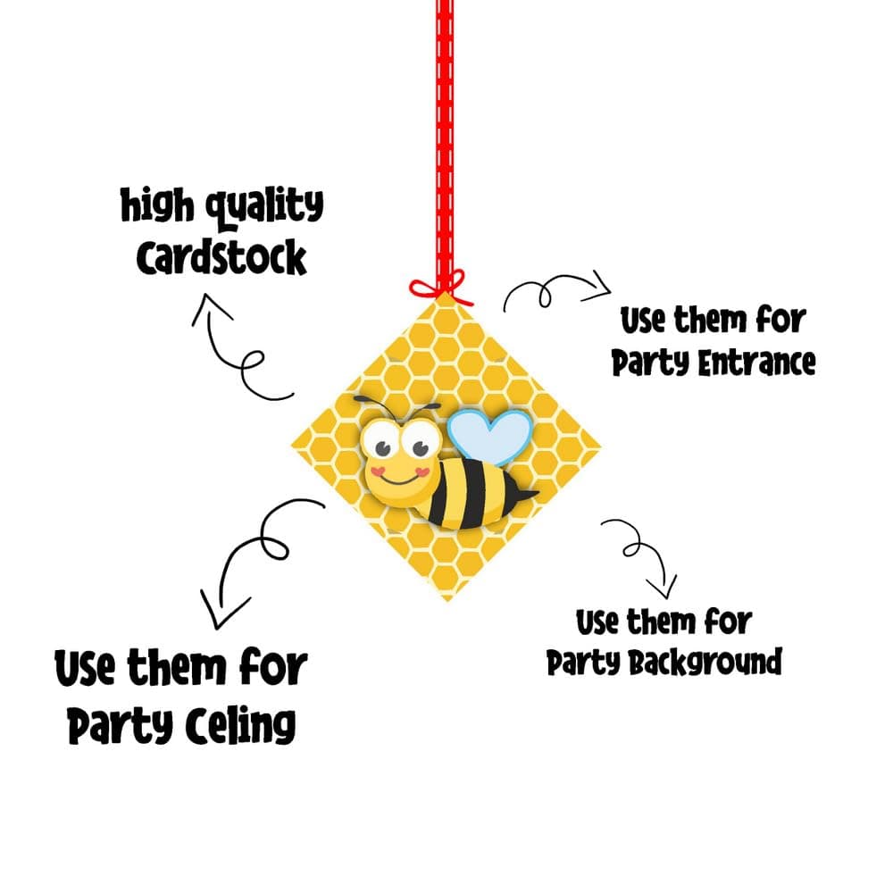 Balloonistics Honey Bee Hanging Decorations Double-Sided Cardstock Honey Bee Theme Party Supplies Hanging Ornaments with Ribbon for Birthday (Hangings - Pack of 12) thumbnail 6