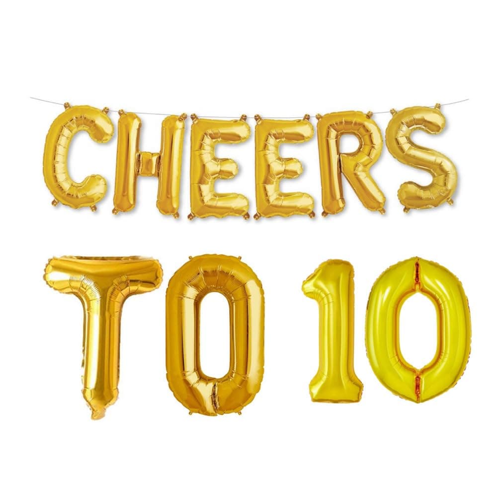 Balloonistics Cheers to Ten Foil Balloon Combo – “Cheers to 10” & Number 10 Foil Balloon Set for 10th Birthday & Tenth Anniversary Party Decorations thumbnail 1