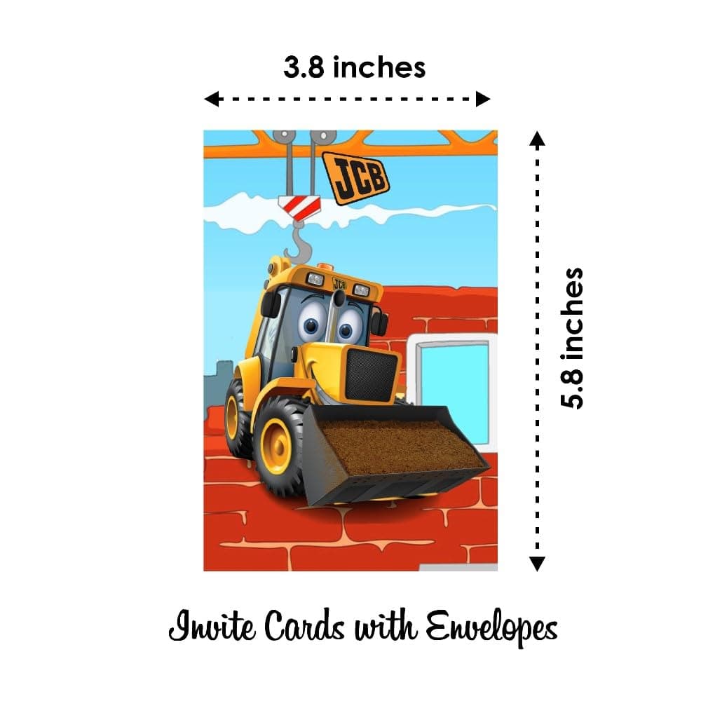 Balloonistics Little JCB Happy Birthday Invitation Cards - Pack of 10 Construction Theme Party Invites - Premium Cardstock "Dig In" Fill-in Invitations, Yellow Excavator & Digger Birthday Supplies (Invite Cards - Pack of 10) thumbnail 6