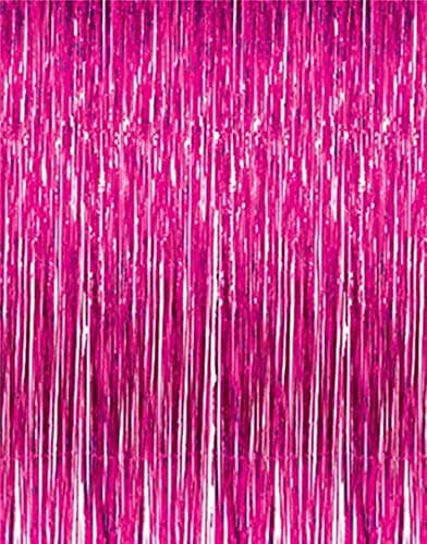 Balloonistics Pink Metallic Fringe Foil Curtain – 3 × 6 Feet Shimmer Tinsel Backdrop for Girls Birthday, Baby Shower, Bridal Shower & Photo Booth Decoration (Pink) thumbnail 1
