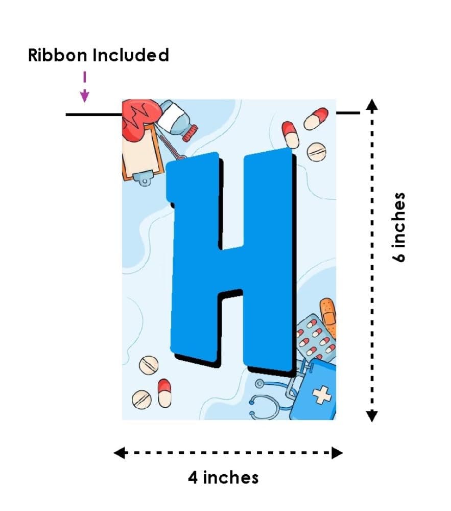 Balloonistics Doctor Theme Happy Birthday Banner - Medical Professional Party Bunting - Premium Cardstock Stethoscope & Scrub Blue Birthday Decoration with Ribbons, Future Doctor & Hospital Theme Backdrop thumbnail 6