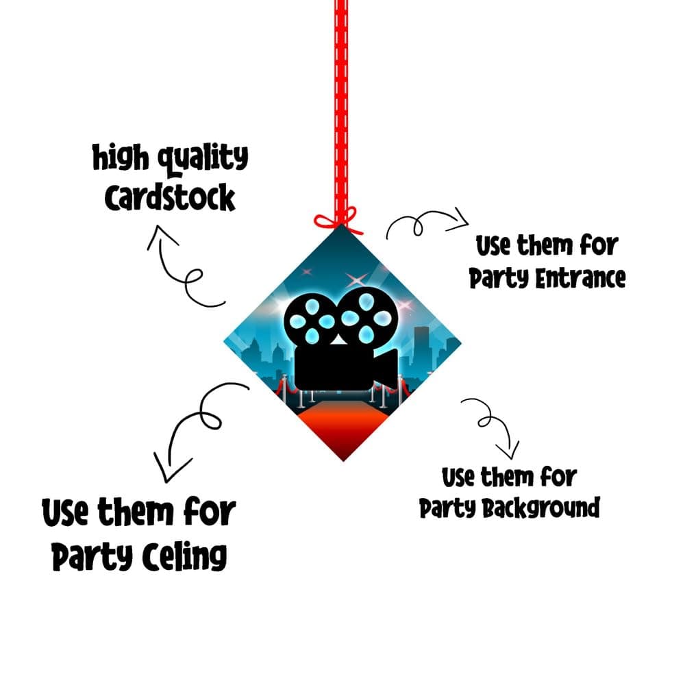 Balloonistics Bollywood Theme Happy Birthday Hanging Decorations - Pack of 12 Double-Sided Cardstock Swirls - Filmy Drama, Masala & Cinema Party Supplies, Indian Movie Night Photo Booth Props (Hangings - Pack of 12) thumbnail 5