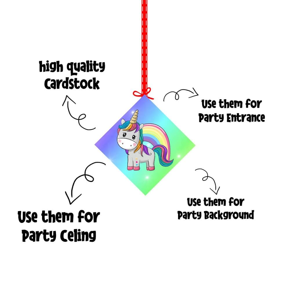 Balloonistics Unicorn Theme Hanging Decorations Double-Sided Cardstock Party Cutouts Birthday Decor for Girls Includes Ribbons (Hangings - Pack of 12) thumbnail 6