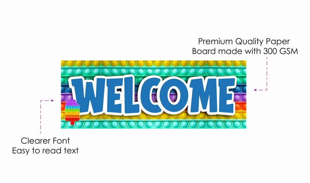 Balloonistics Pop It Theme Happy Birthday Welcome Board - Vibrant Cardstock Door Sign for Indoor & Outdoor Party Decor - 2.3 Feet Large Fidget Toy Theme Backdrop, Includes Hanging Ribbons (Welcome Outdoor Board) thumbnail 6