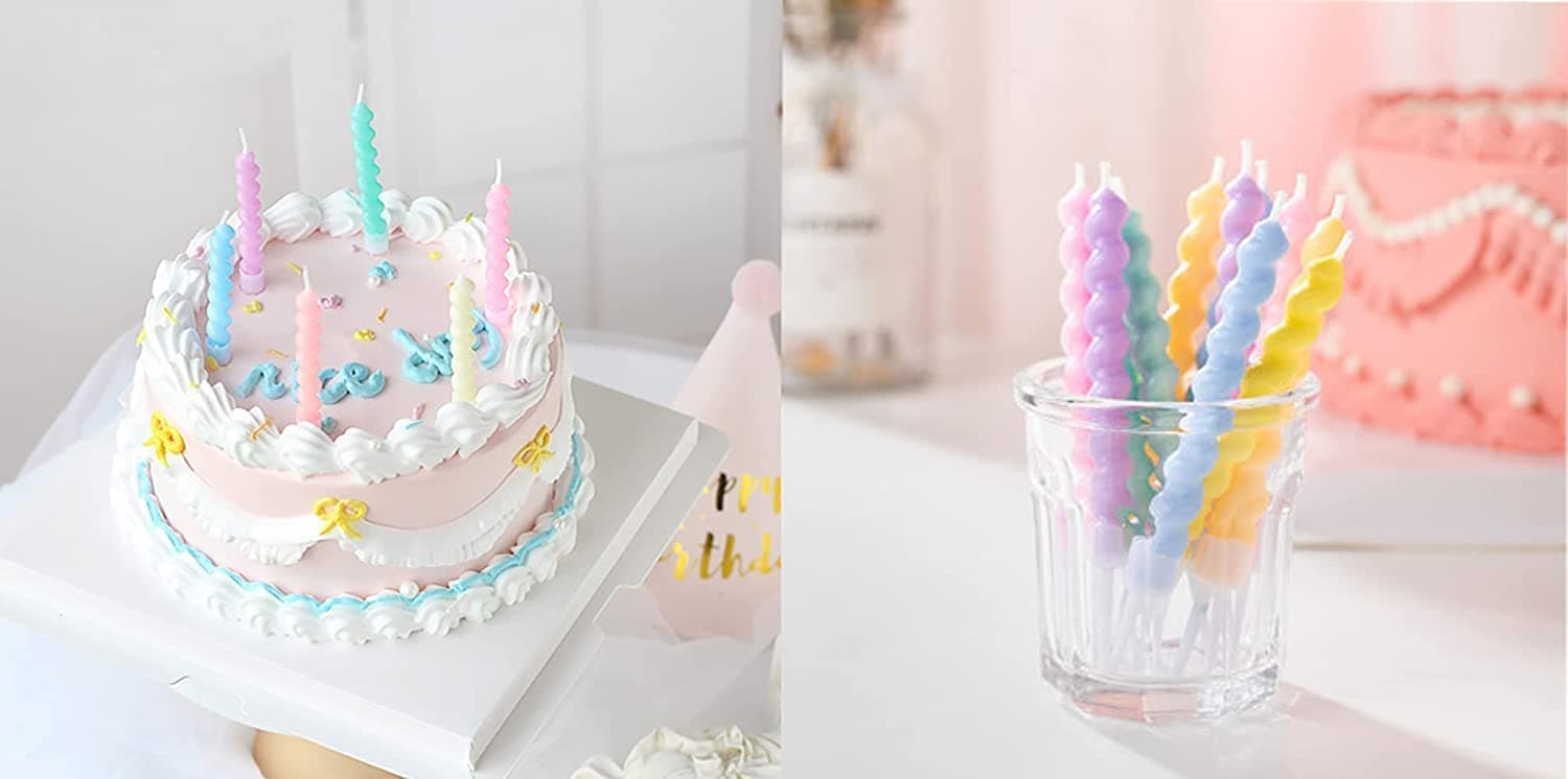 Balloonistics Pastel Twisty Birthday Candles – Metallic Curly Coil Candles with Holders, Pack of 6 for Cakes & Cupcakes thumbnail 2