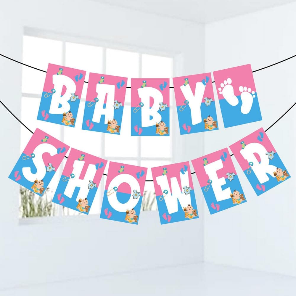 Balloonistics Baby Shower Banner - Large Cardstock "Baby Shower" Bunting with Elegant Pastel Accents - for Boys & Girls, Floral, or Nursery Theme Party Decorations (Baby Shower Banner) thumbnail 2