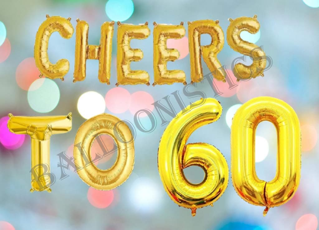 Balloonistics Cheers to Sixty Foil Balloon Combo – “Cheers to 60” & Number 60 Foil Balloon Set for 60th Birthday & Diamond Anniversary Party Decorations thumbnail 3