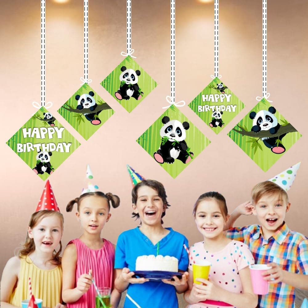 Panda Theme Happy Birthday Hanging Decorations - Pack of 12 - Double-Sided Cardstock Party Hangings - Cute Panda Bear & Bamboo Jungle Ceiling Decor for Boys & Girls (Hangings - Pack of 12) thumbnail 4