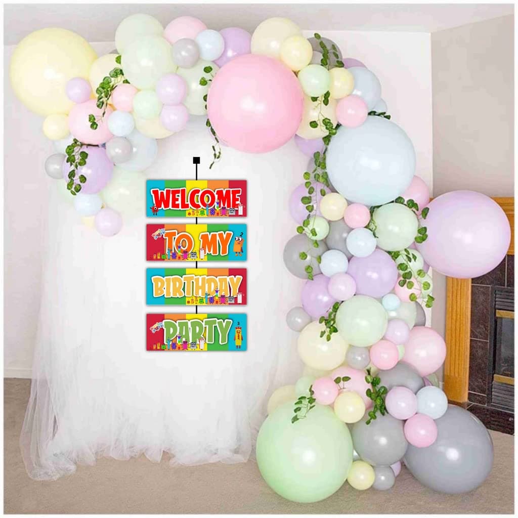 Balloonistics Number Blocks Theme Birthday Welcome Board - 2.3 Feet Large Cardstock Entrance Sign for Outdoor & Indoor - Math-Powered Learning & "Step Squad" Educational Party Decor (Welcome Outdoor Board) thumbnail 4
