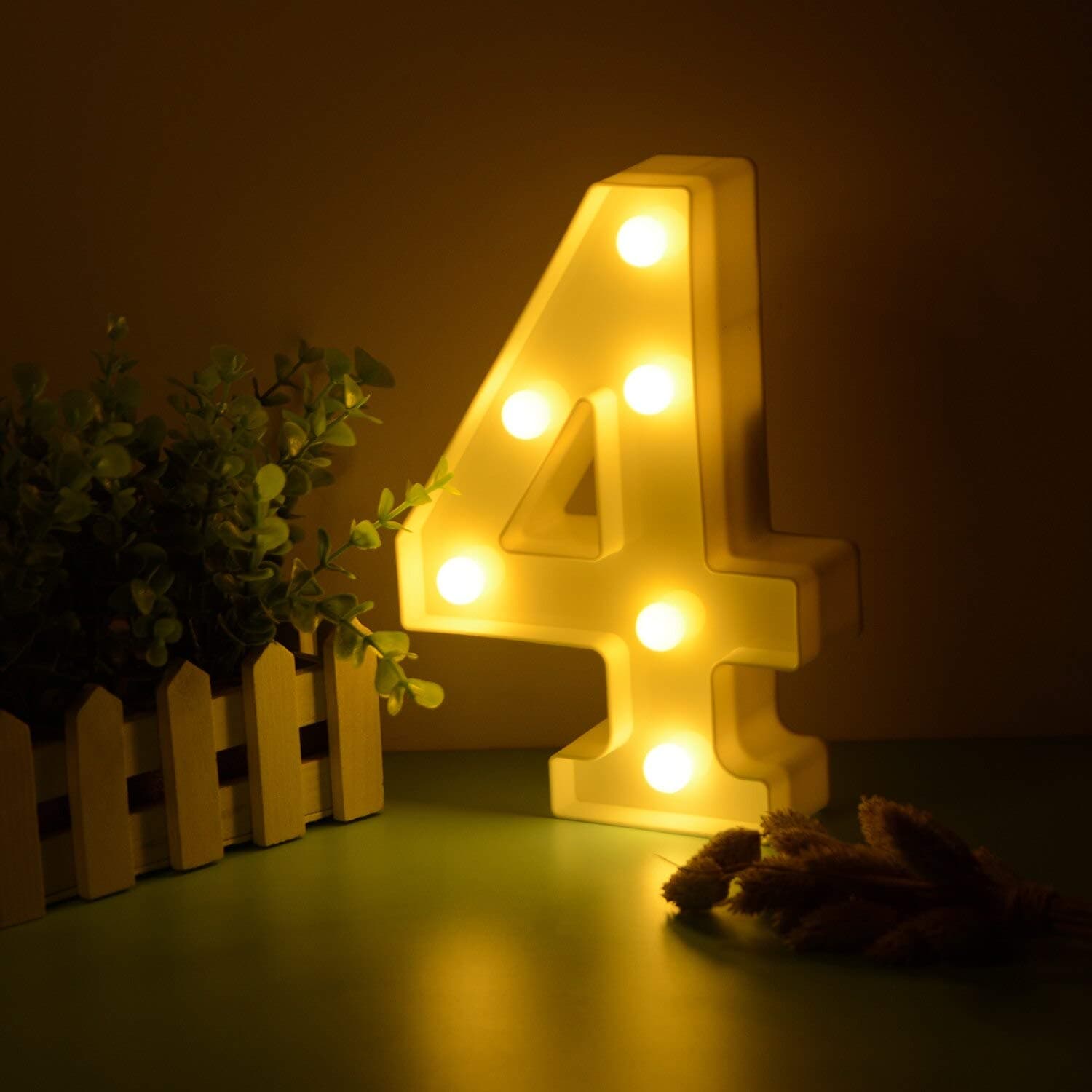 Balloonistics Warm White LED Marquee Number 4 Light – 9 Inch Cordless Battery-Operated Standing Sign for 4th Birthday, Anniversary & Home Decor thumbnail 1
