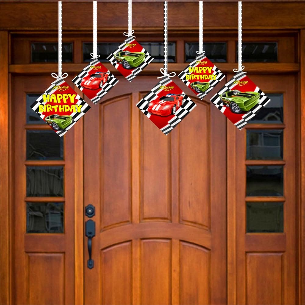 Balloonistics Sports Car Theme Hanging Decorations - Pack of 12 Double-Sided Cardstock Cutouts - Racing & Supercar Birthday Party Supplies - Includes Ribbons - Fast One & Two Fast Room Decor (Hangings - Pack of 12) thumbnail 3