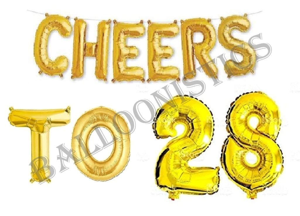 Balloonistics Cheers to Twenty Eight Foil Balloon Combo – “Cheers to 28” & Number 28 Foil Balloon Set for 28th Birthday & Anniversary Party Decorations thumbnail 1