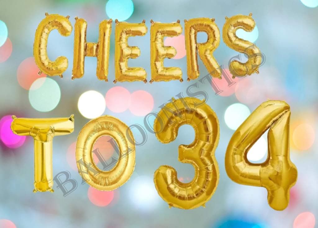 Balloonistics Cheers to Thirty Four Foil Balloon Combo – “Cheers to 34” & Number 34 Foil Balloon Set for 34th Birthday & Anniversary Party Decorations thumbnail 2