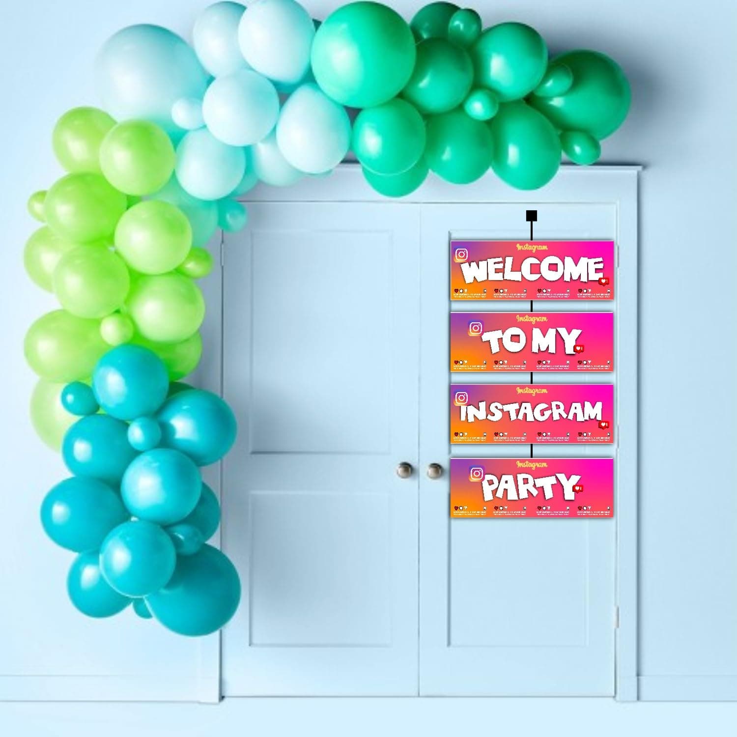 Balloonistics Insta King Theme Birthday Welcome Board - 2.3 Feet Large Royal Blue & Gold Social Media Inspired Cardstock Hanging Sign - Outdoor & Indoor Entryway Decor with Ribbons for Boys, Teens & Men (Welcome Outdoor Board) thumbnail 3