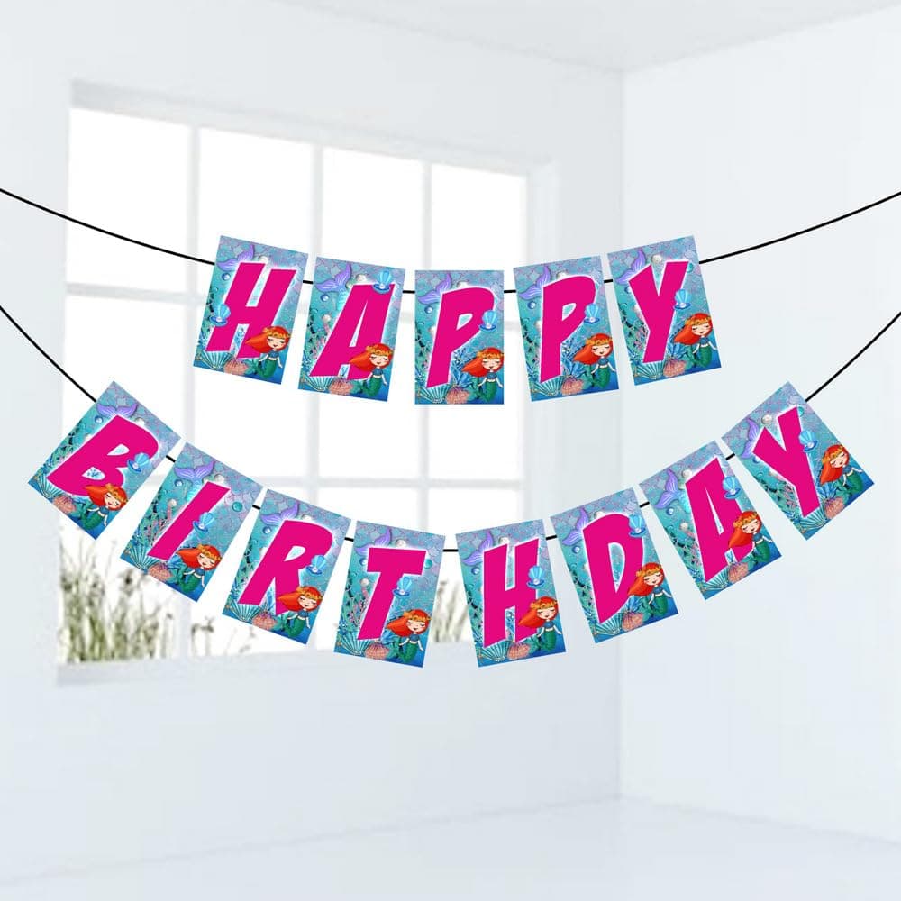 Balloonistics Mermaid Underwater Theme Happy Birthday Banner – Magical Ocean & Sea Bunting for Kids' Mermaid Birthday Party Decoration (Pack of 1) thumbnail 1