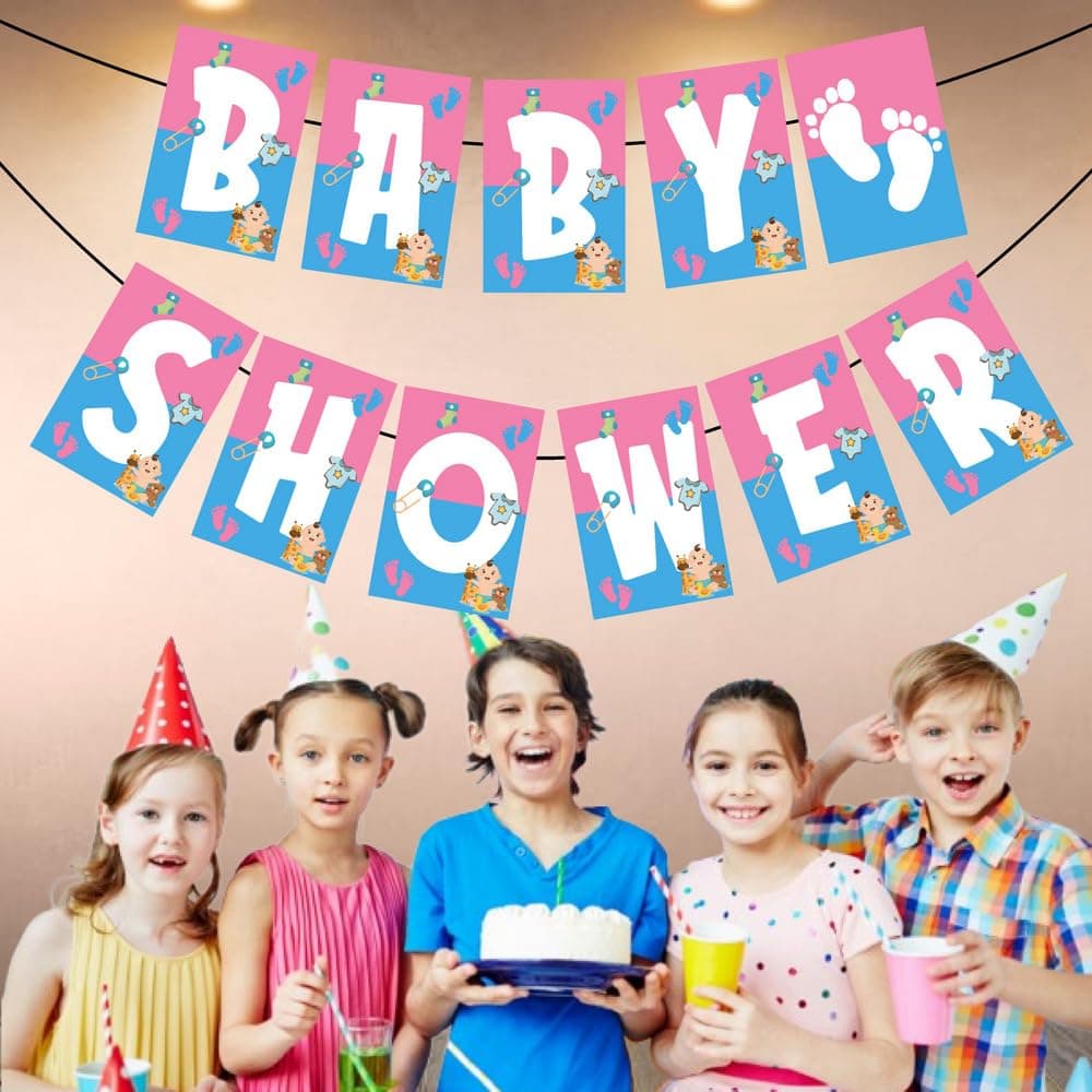 Balloonistics Baby Shower Banner - Large Cardstock "Baby Shower" Bunting with Elegant Pastel Accents - for Boys & Girls, Floral, or Nursery Theme Party Decorations (Baby Shower Banner) thumbnail 3