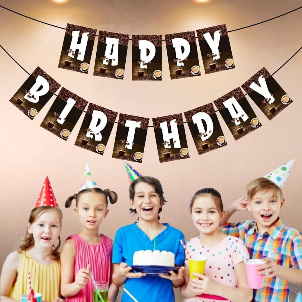 Balloonistics Coffee Theme Happy Birthday Banner - Espresso & Latte Cardstock Bunting for Caffeine Lovers - Coffee House & Barista Theme Party Decorations, Brew-tiful Birthday Backdrop thumbnail 3