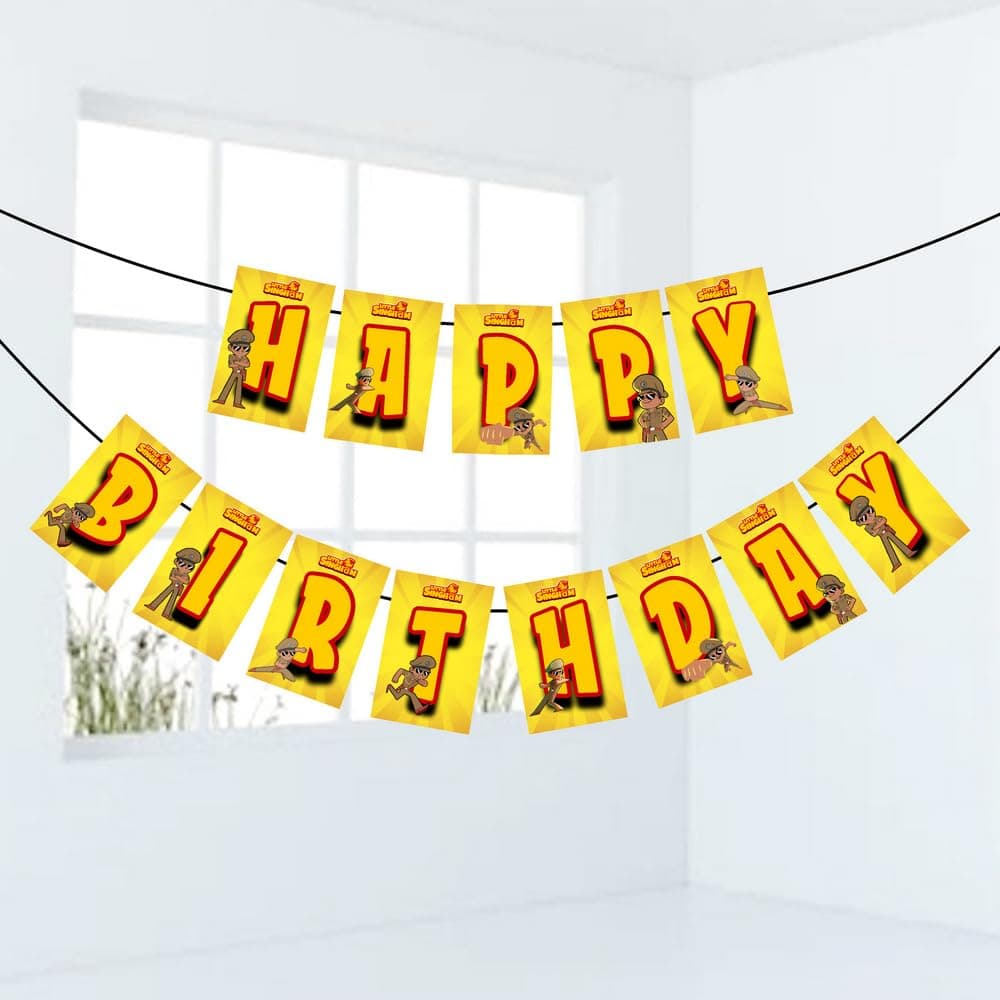 Balloonistics Little Police Singham Theme Happy Birthday Banner Party Backdrop Decorations Durable Cardstock with Ribbon Perfect for Kids Birthday (Happy Birthday Banner)