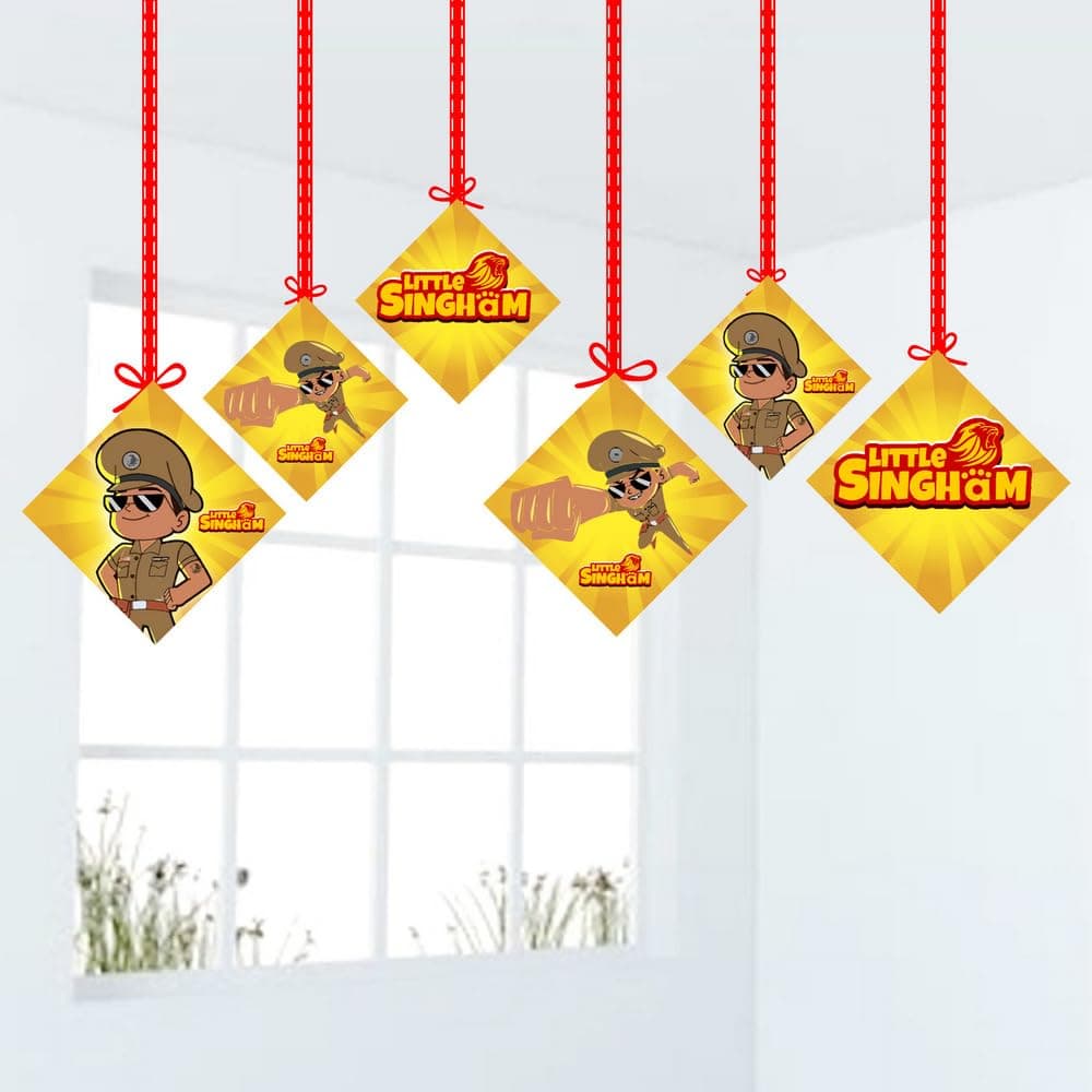 Balloonistics Little Police Singham Theme Hanging Decorations with Ribbons Double-Sided Printed Cardstock Perfect for Kids Birthday (Hangings - Pack of 12) thumbnail 1