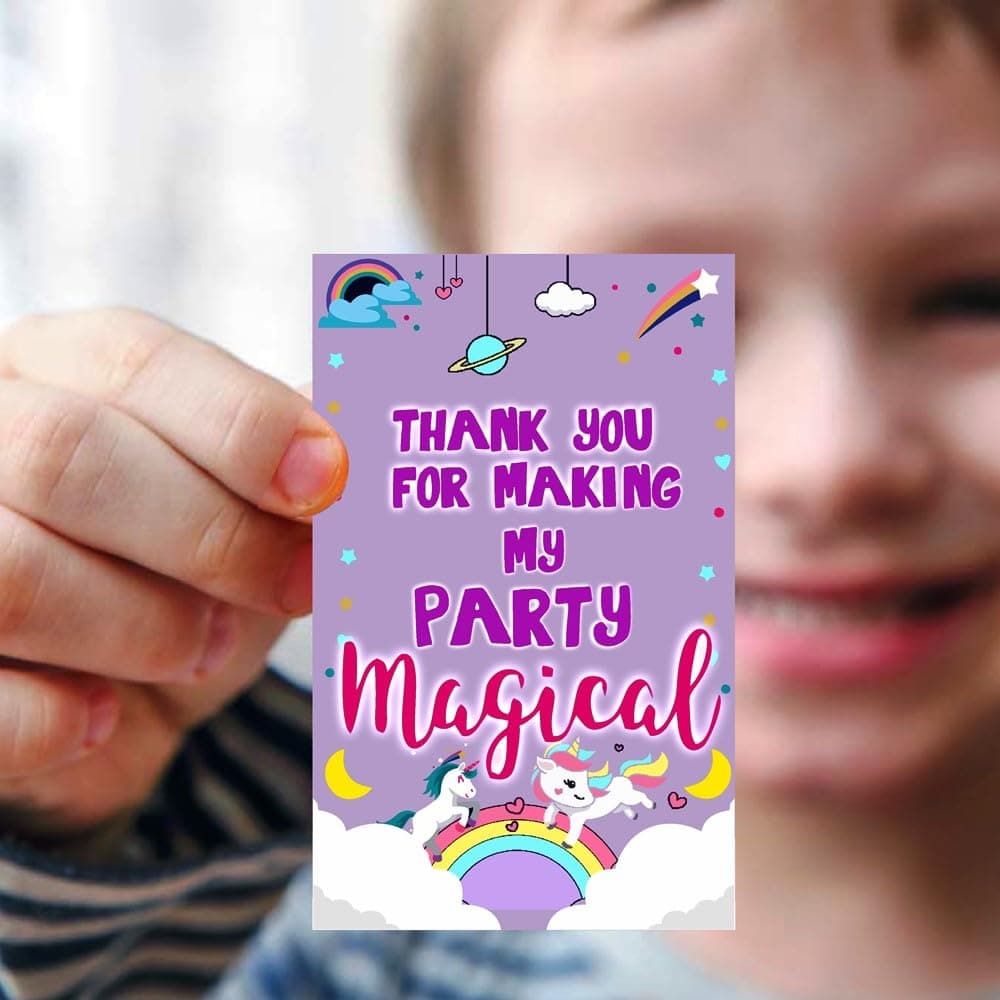 Balloonistics Unicorn Theme Thank You Cards for Return Gifts Premium Multicolor Cardstock Notes for Girls Birthday Party for Grateful Celebrations (Thank you Cards - Pack of 20)