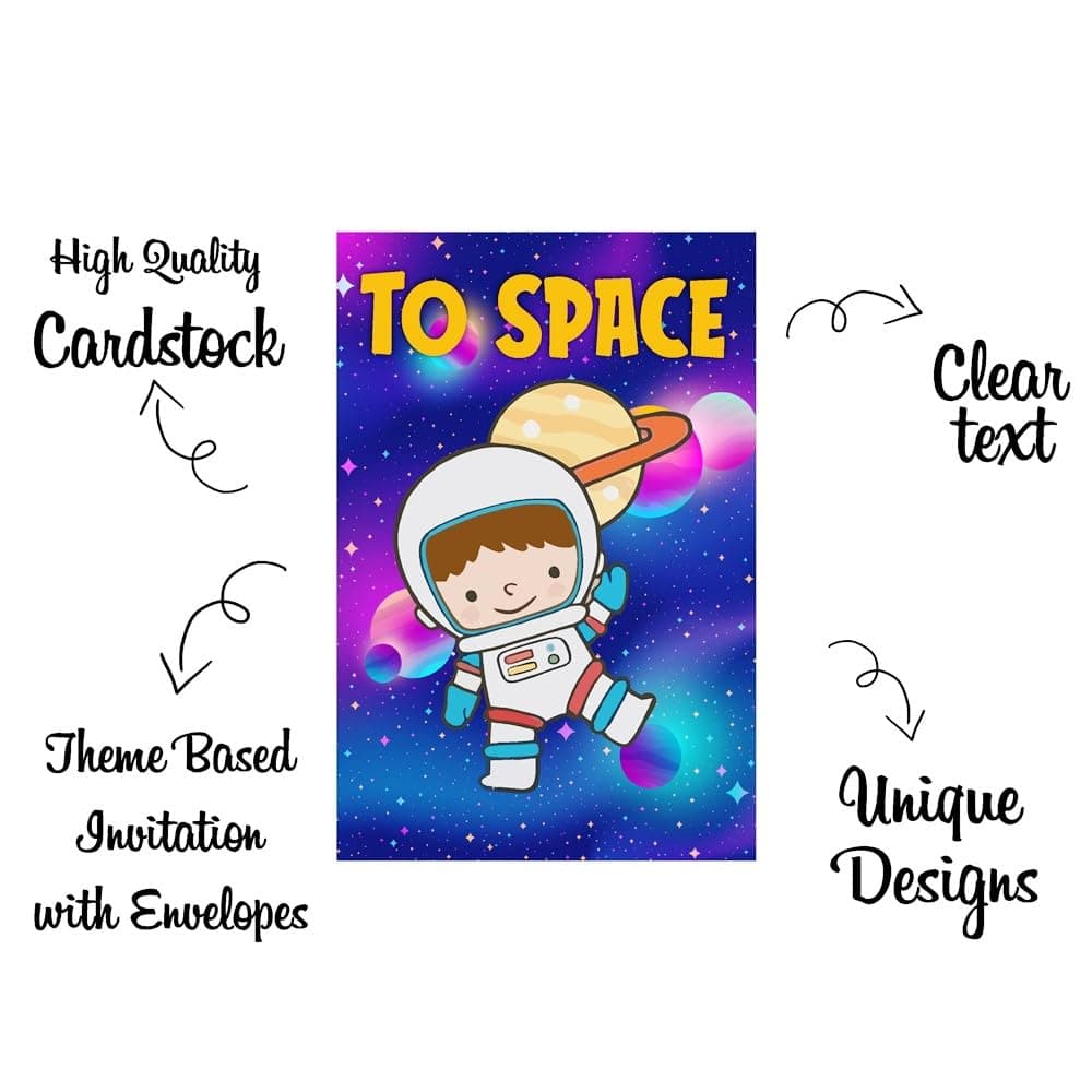 Balloonistics Space Theme Invitation Cards Double-Sided Cardstock Invites Party Supplies for Kids Birthdays (Invite Cards - Pack of 10) thumbnail 5