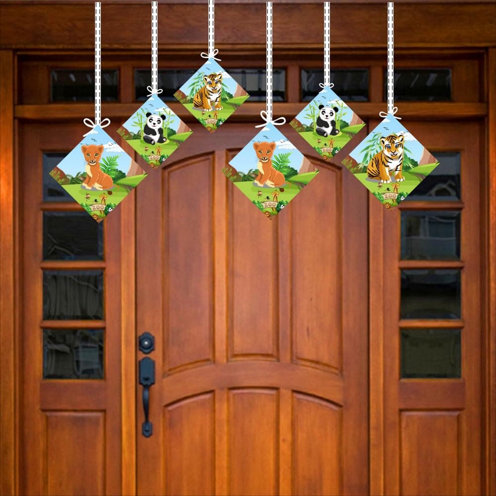 Balloonistics Zoo Theme Hanging Decorations - Pack of 12 Double-Sided Cardstock Animal Cutouts with Shimmering Foil Swirls - Lion, Elephant, & Zebra Jungle Safari Party Supplies (Hangings - Pack of 12) thumbnail 3