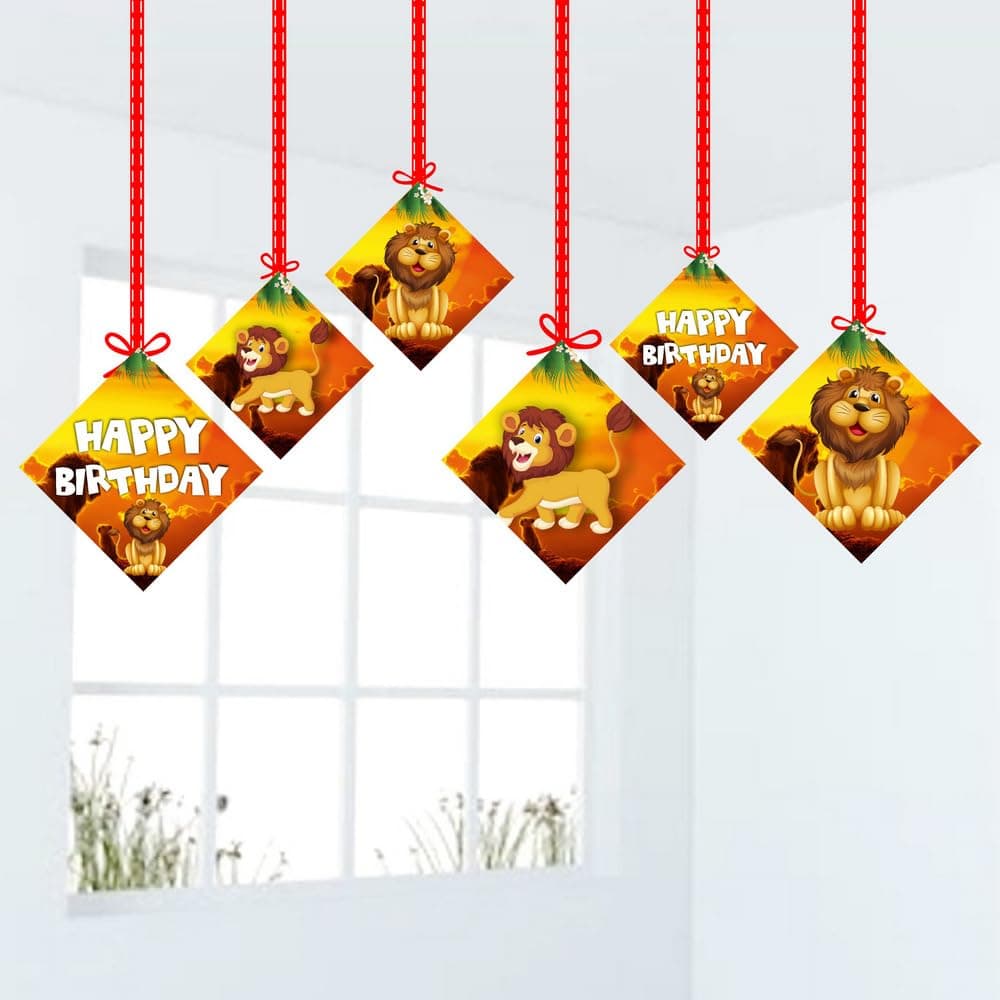 Balloonistics Lion Theme Party Hangings - Pack of 12 Roaring Jungle Safari Ceiling Decorations - Premium Cardstock Lion Cutouts with Hanging Strings, Wild One & Zoo Birthday Decor for Boys & Girls (Hangings - Pack of 12) thumbnail 1