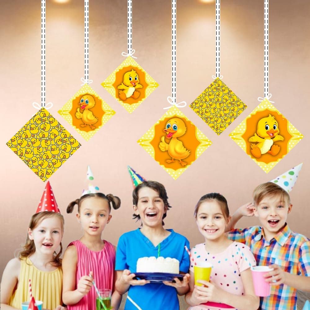 Balloonistics Duck Theme Hanging Decorations - Pack of 12 Rubber Ducky Birthday Hangings - Premium Cardstock Double-Sided Yellow Ducky & Bubble Cutouts with Strings, Whimsical Splish Splash Party Decor(Hangings - Pack of 12) thumbnail 4