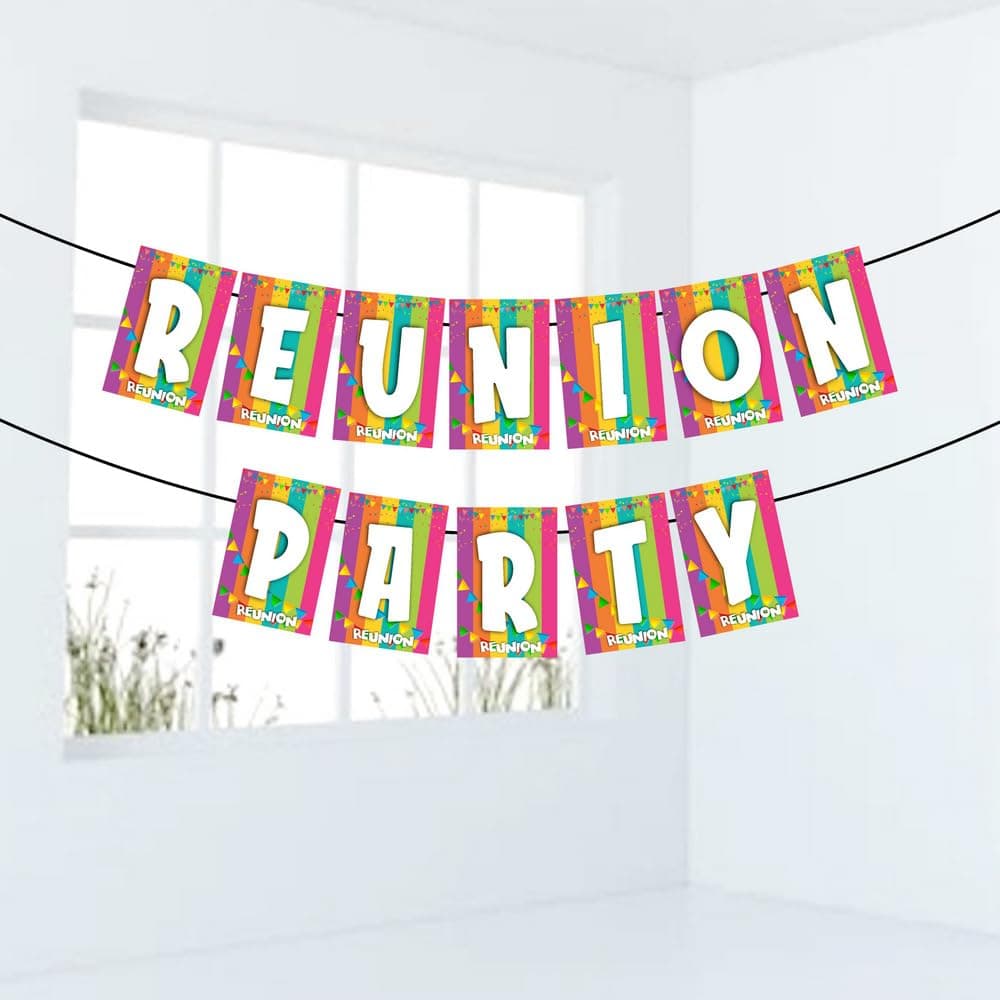Balloonistics Reunion Theme Banner - Multicolor Cardstock Bunting for Family Reunion, School Class & Friends Get-Together Party Decorations - Includes Matching Ribbon, "Better Together" Sentimental Backdrop (Reunion Party Banner)
