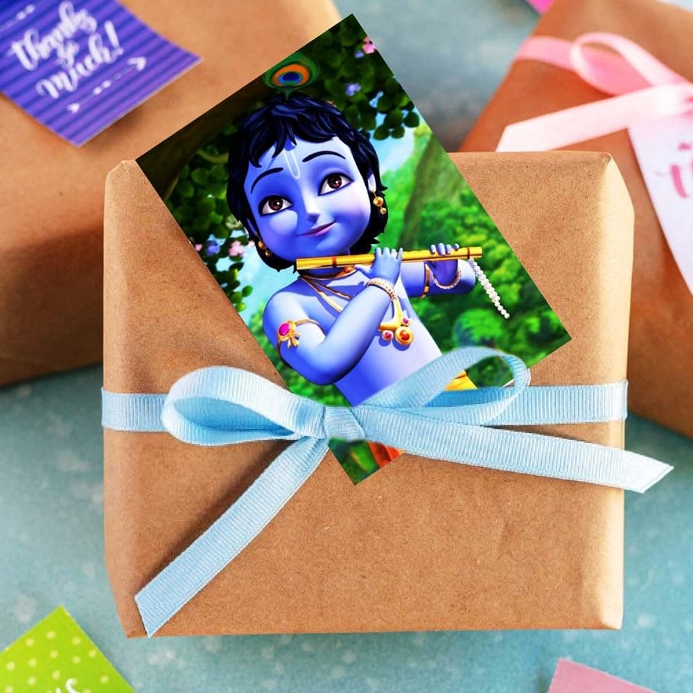 Balloonistics Krishna Theme Birthday Invitation Cards Premium Cardstock Double-Sided Printed Invite for Kids Party Multicolor Invitations (Invite Cards - Pack of 10) thumbnail 3