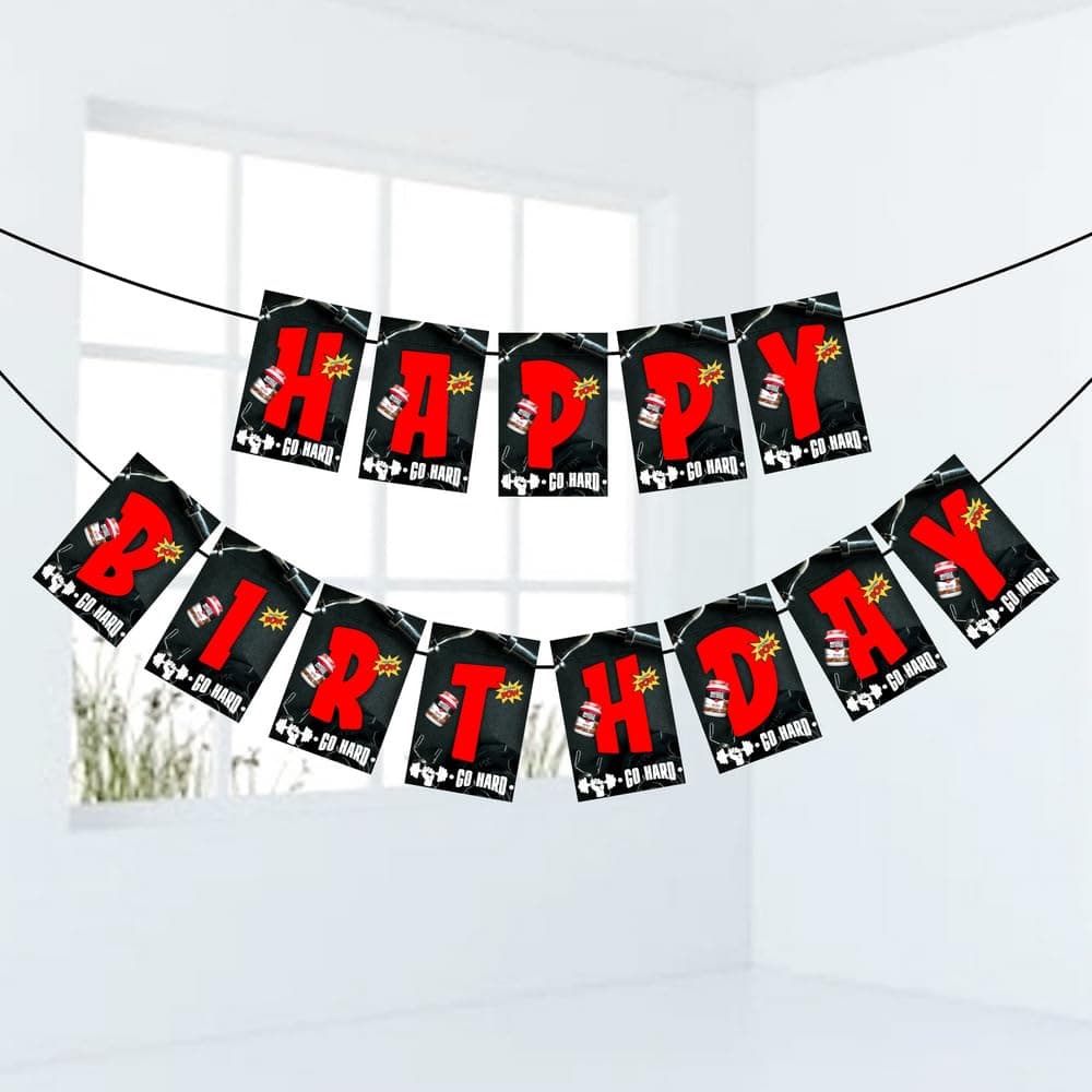 Balloonistics Gym Theme Happy Birthday Banner - Fitness & Bodybuilding Cardstock Bunting for Gym Rats - Weightlifting, Crossfit & Workout Party Decorations thumbnail 1